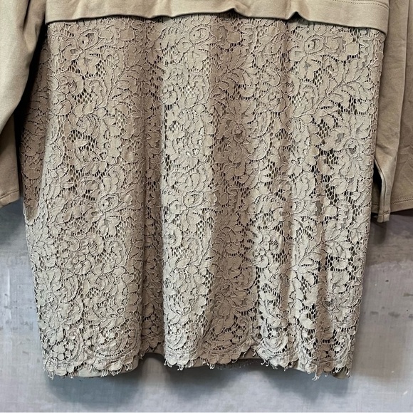 J. JILL Ponte Knit Floral‎ Lace Overlay Tunic Top Womens XL Cottagecore Taupe - Picture 9 of 16